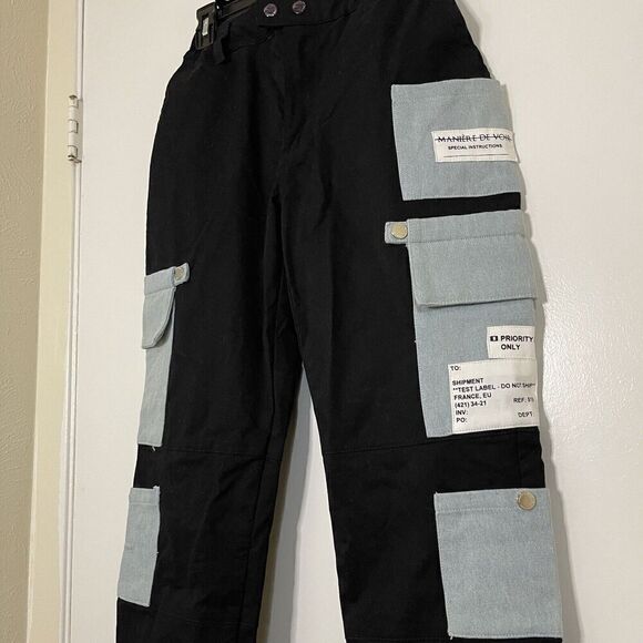 NWT Maniere de Voir black cargo utility pants multi pockets size XS UK 6 - Picture 2 of 5